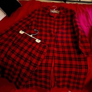 Amanda Smith red and black plaid long jacket and skirt set size 14